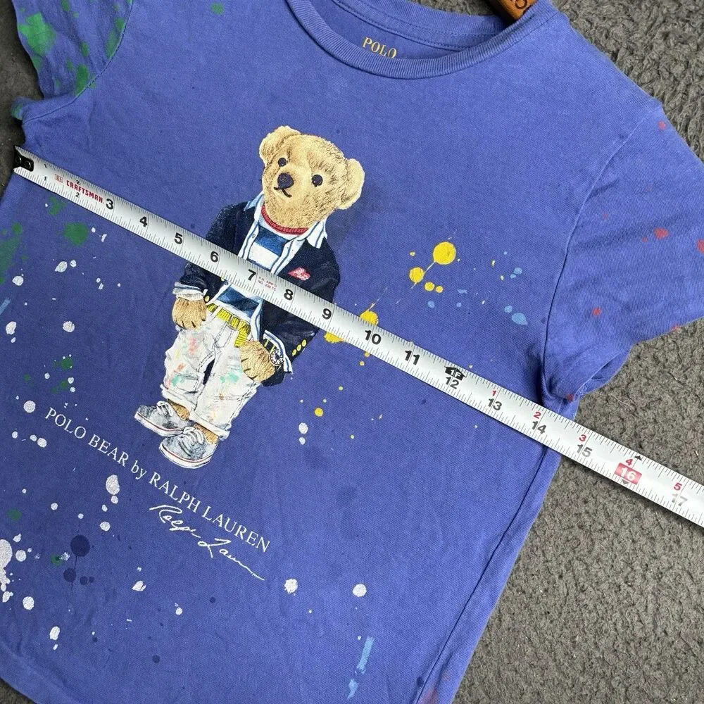 Ralph Lauren Polo Bear Girls T-Shirt Blue Size M (8-10) Short Sleeve